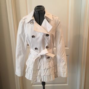 White Express Trench Coat with Ruffles